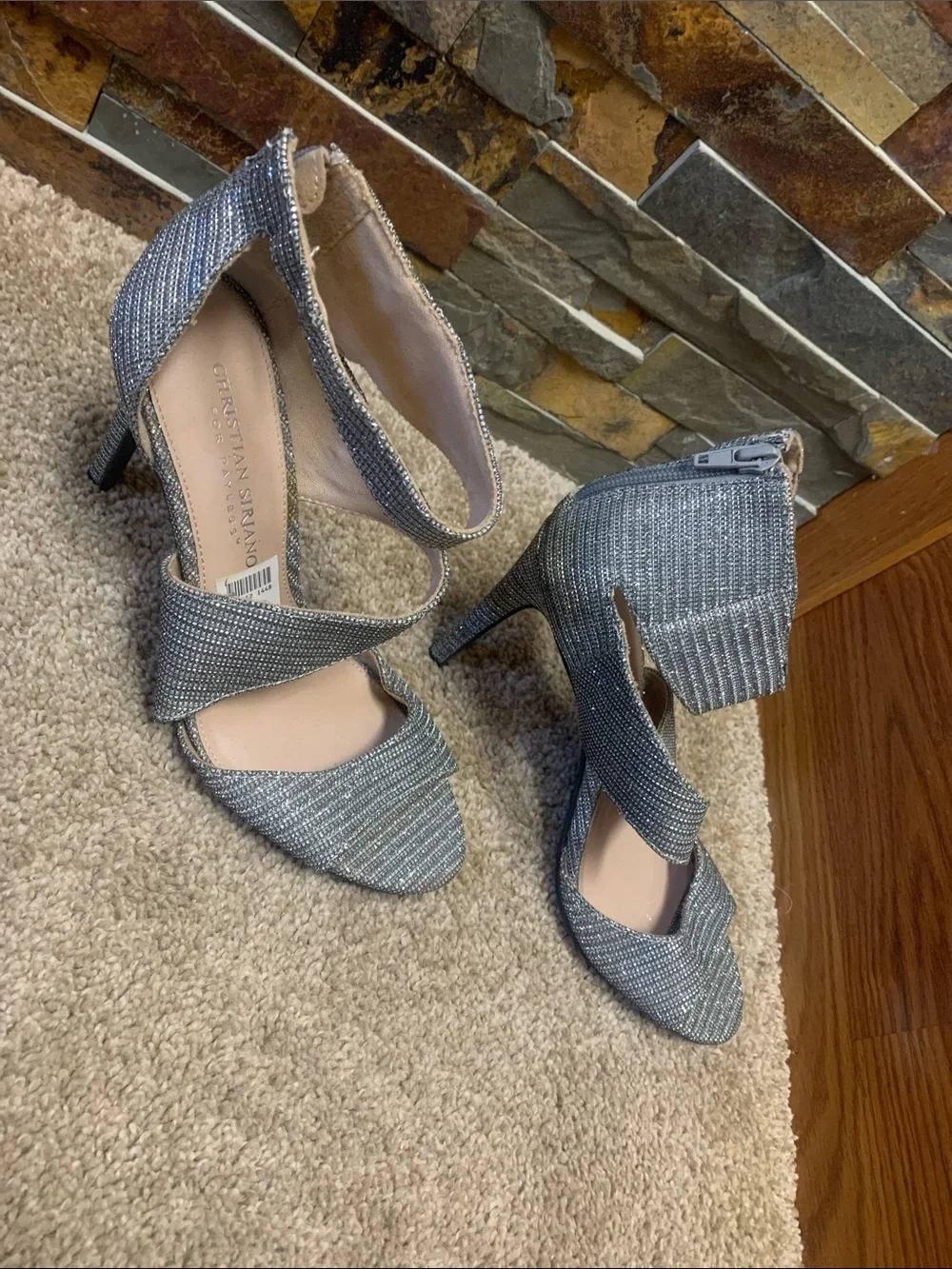 Christian Siriano Silver Sparkle Wrap Strappy Stiletto Sandals